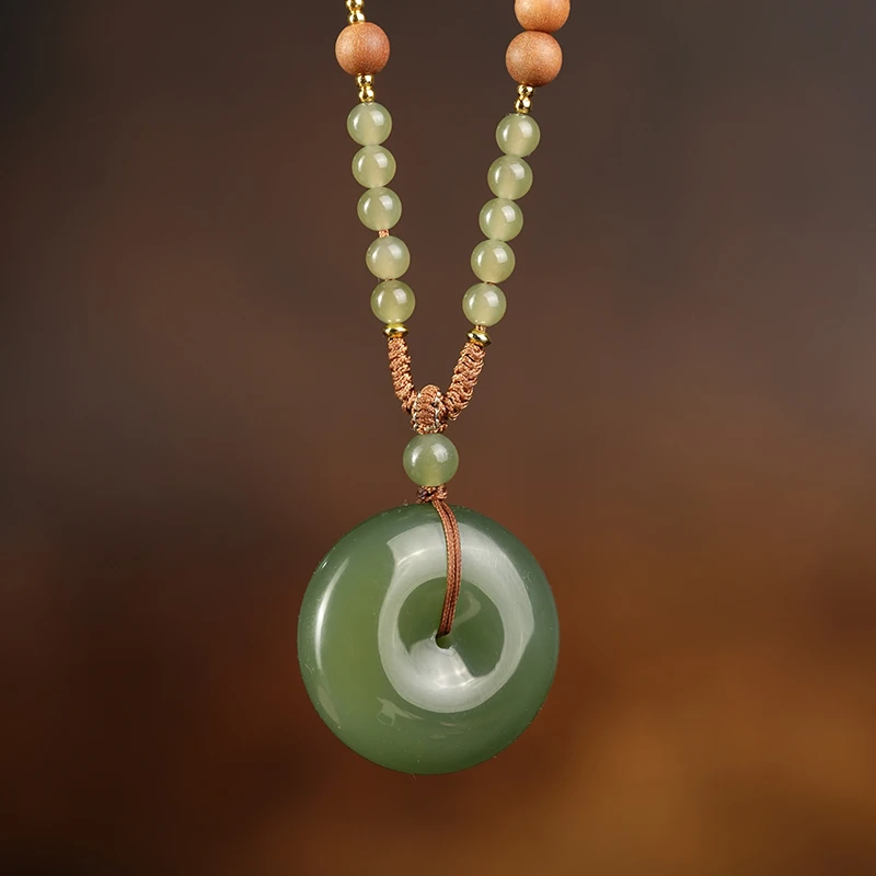 【鑫浩矿业】新疆和田玉-沙枣青平安扣吊坠挂件一件30mm