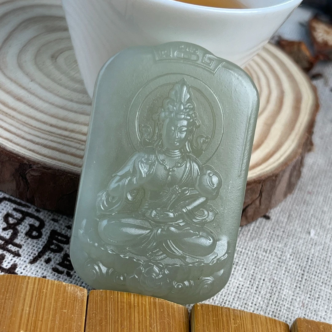 和田玉双面精雕男款女款坐莲山水观音精美吊坠玉牌多样性发货