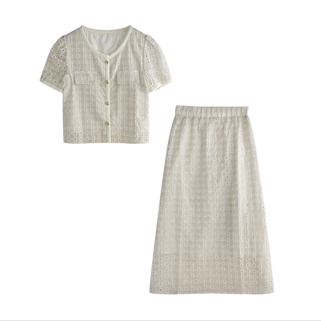 【李不了】小香风名媛时尚蕾丝镂空套装TY8870