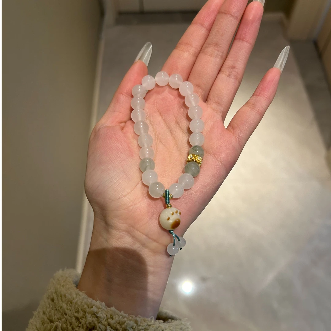 【猫爪手串】新疆天然玉石天山翠手链女款冰透飘翠气质少女百搭手串
