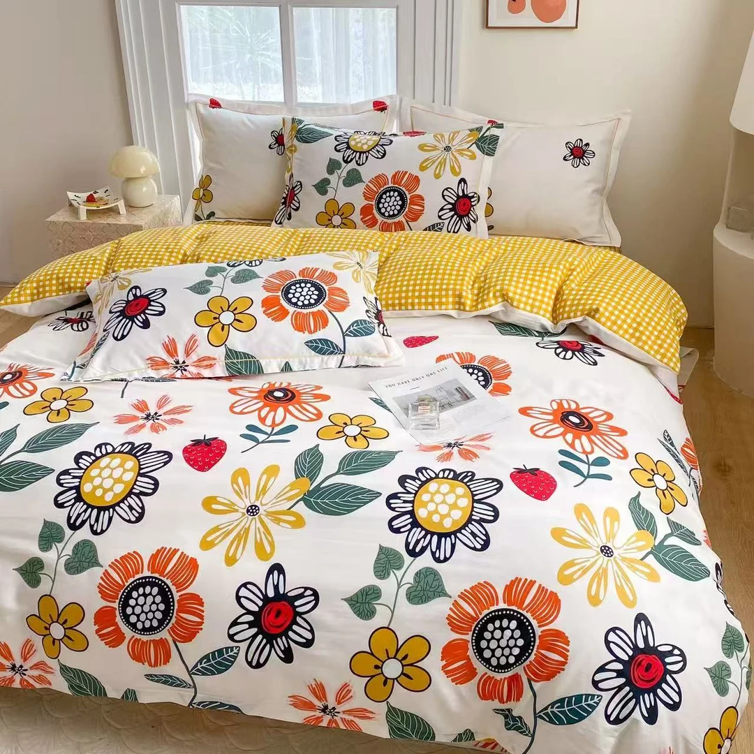 【100%纯棉】纯棉三件套四件套亲肤印花学生宿舍向日葵四季通用