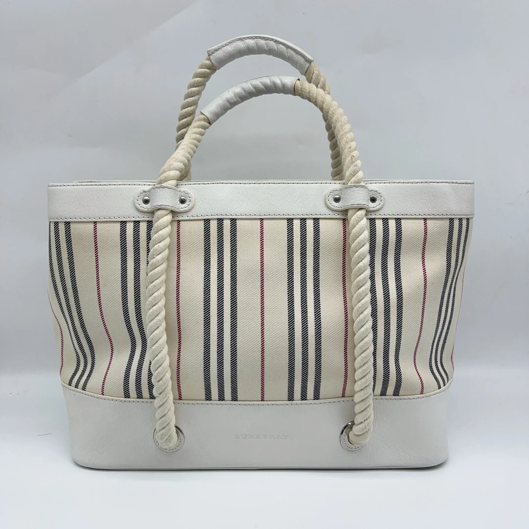 95新 BURBERRY/博柏利  编织绳条纹托特包 1486 7306