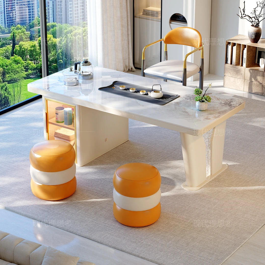 2025年新款现代奶油风网红设计家用阳台泡茶桌嵌入式烧水壶一体