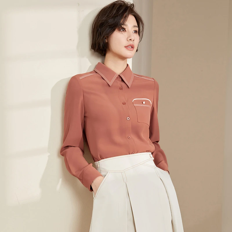 MAN BEI/曼·贝【啾啾专属】8391166时尚衬衫百搭韩版简约长袖衬衣女