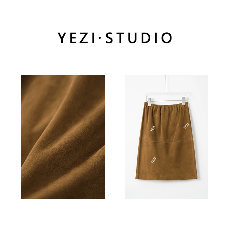 【巴黎之花】肯尼亚進口羊反绒极简破缝分割后开衩皮裙25326004