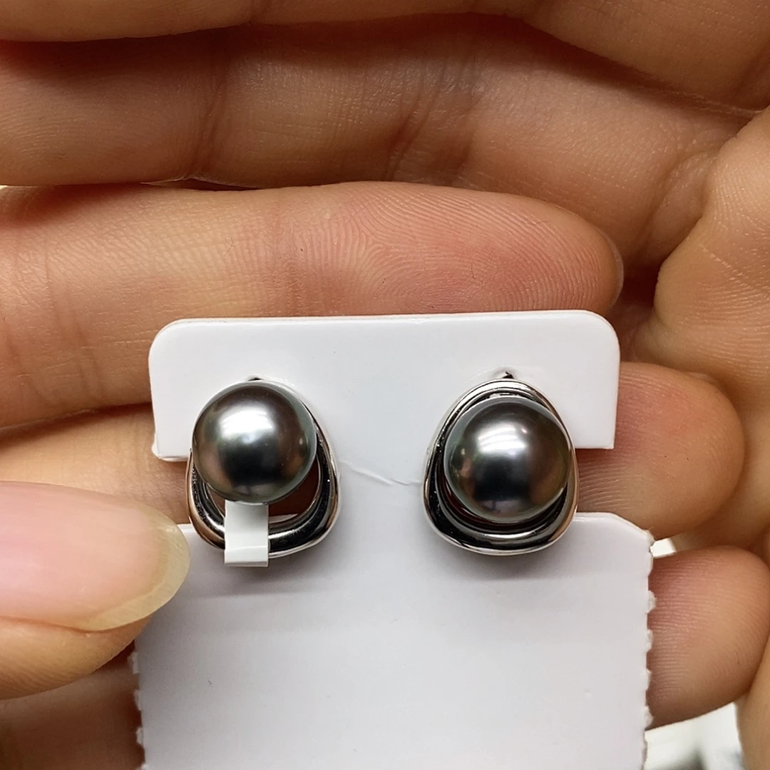 银S925镶嵌海水珍珠耳饰@@E0049
