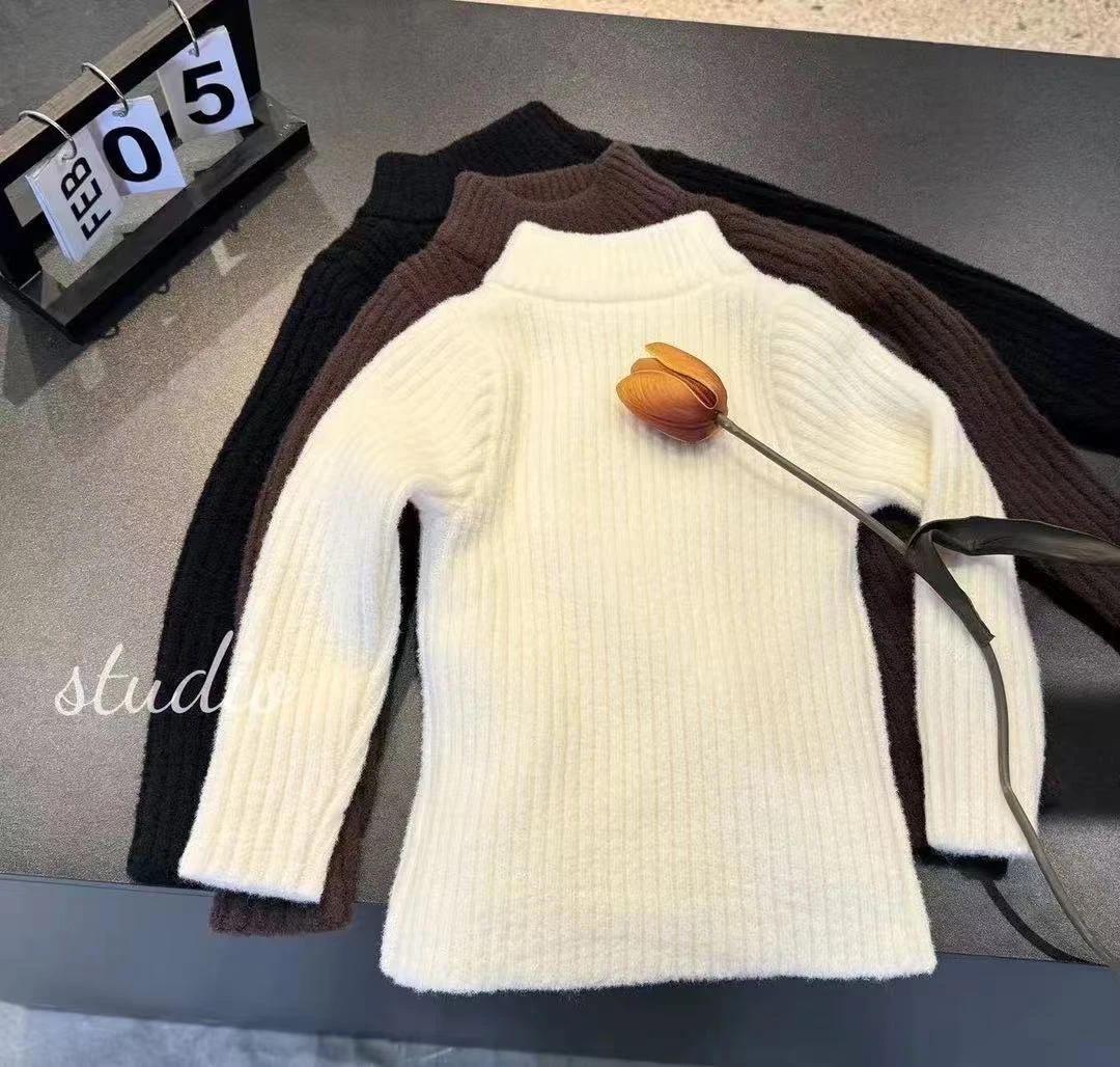 【冬季加绒】童装毛衣男冬季纯色打底衫儿童宝宝保暖圆领加厚针织衫