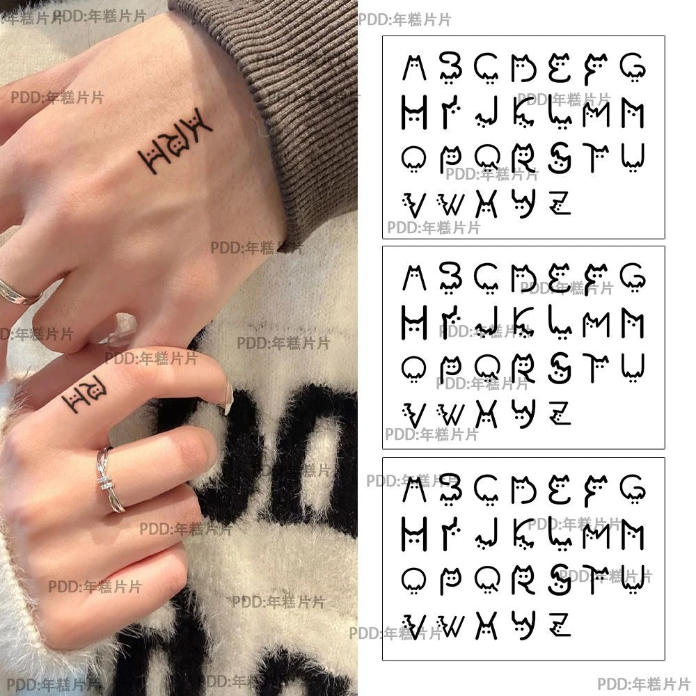 【艺凡】小猫字母纹身贴ins手指防水持久果汁仿真猫咪图案贴纸