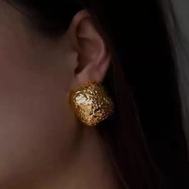 铜合金耳饰 法式气质时尚感镜面金属CNC精工方圆形耳环