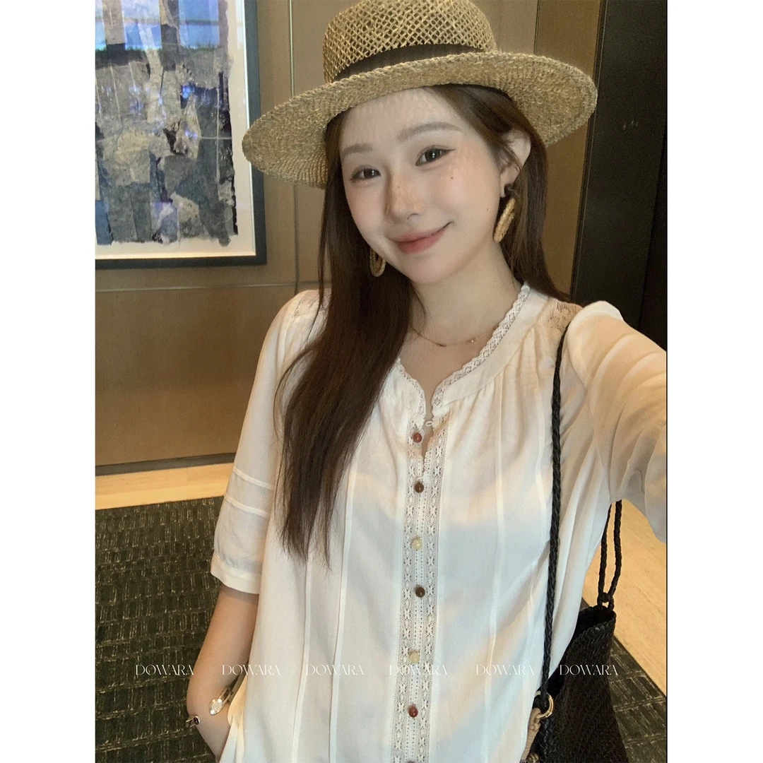 现货大婉酱微胖定制【对影成衫】森系复古真两件上衣夏两件套 8853D