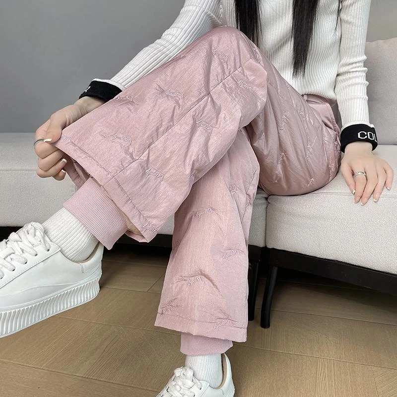 直筒羽绒裤女冬季外穿2025新款户外东北防风防寒轻暖90白鸭绒棉裤