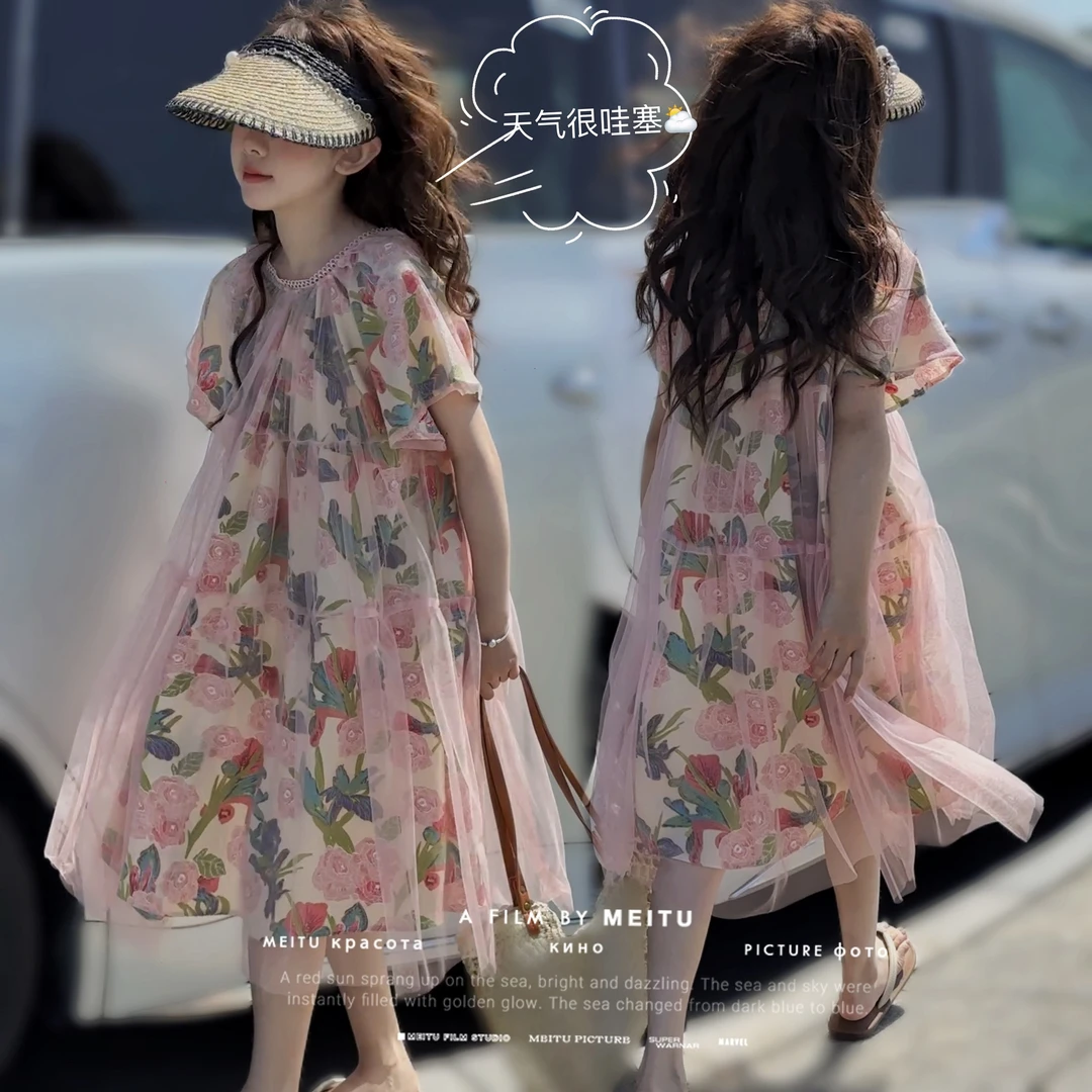 2025夏款气质女大童连衣裙韩版洋气时尚碎花女孩长裙女童夏季裙子