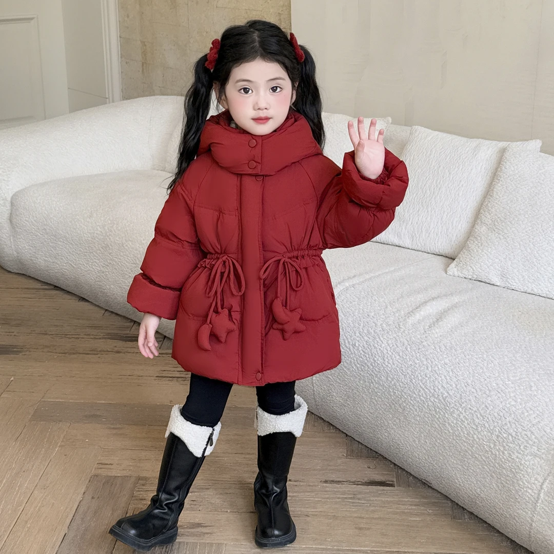 巴拉开门红女童棉服冬装喜庆过年衣服新款儿童拜年服外套红色棉衣