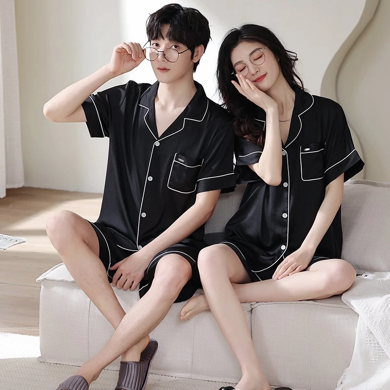 情侣睡衣男女冰丝夏季2025新款短袖开衫凉感可外穿薄款大码家居服