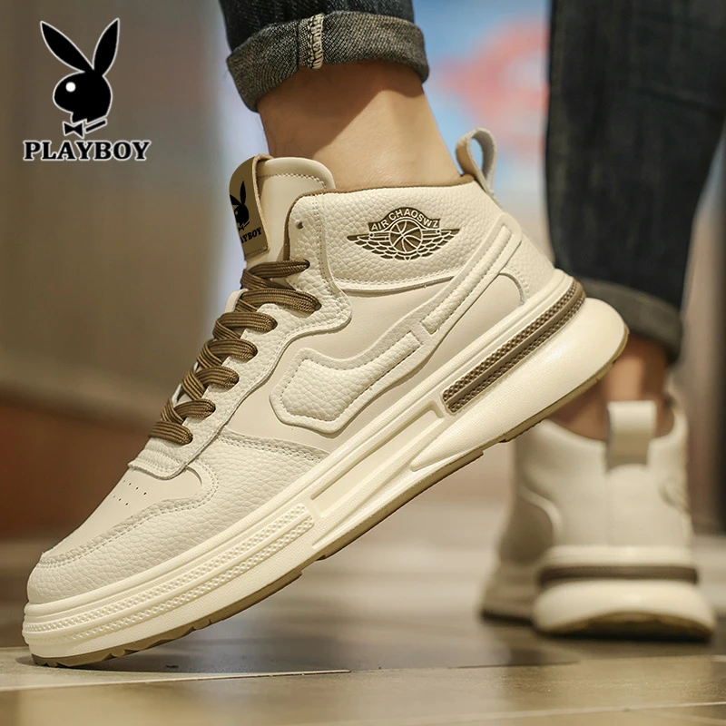 花花公子高帮鞋子男鞋2025秋冬季新款男士百搭休闲耐磨高帮男板鞋