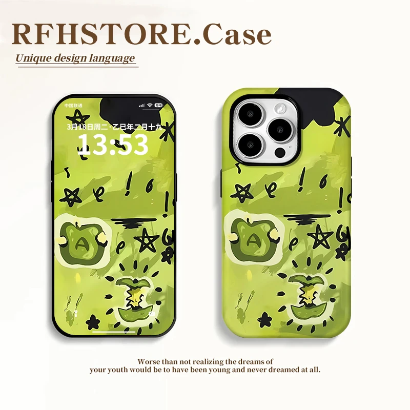 青苹果果心适用于华为oppo菲林手机壳苹果16promax小米vivo磨砂套