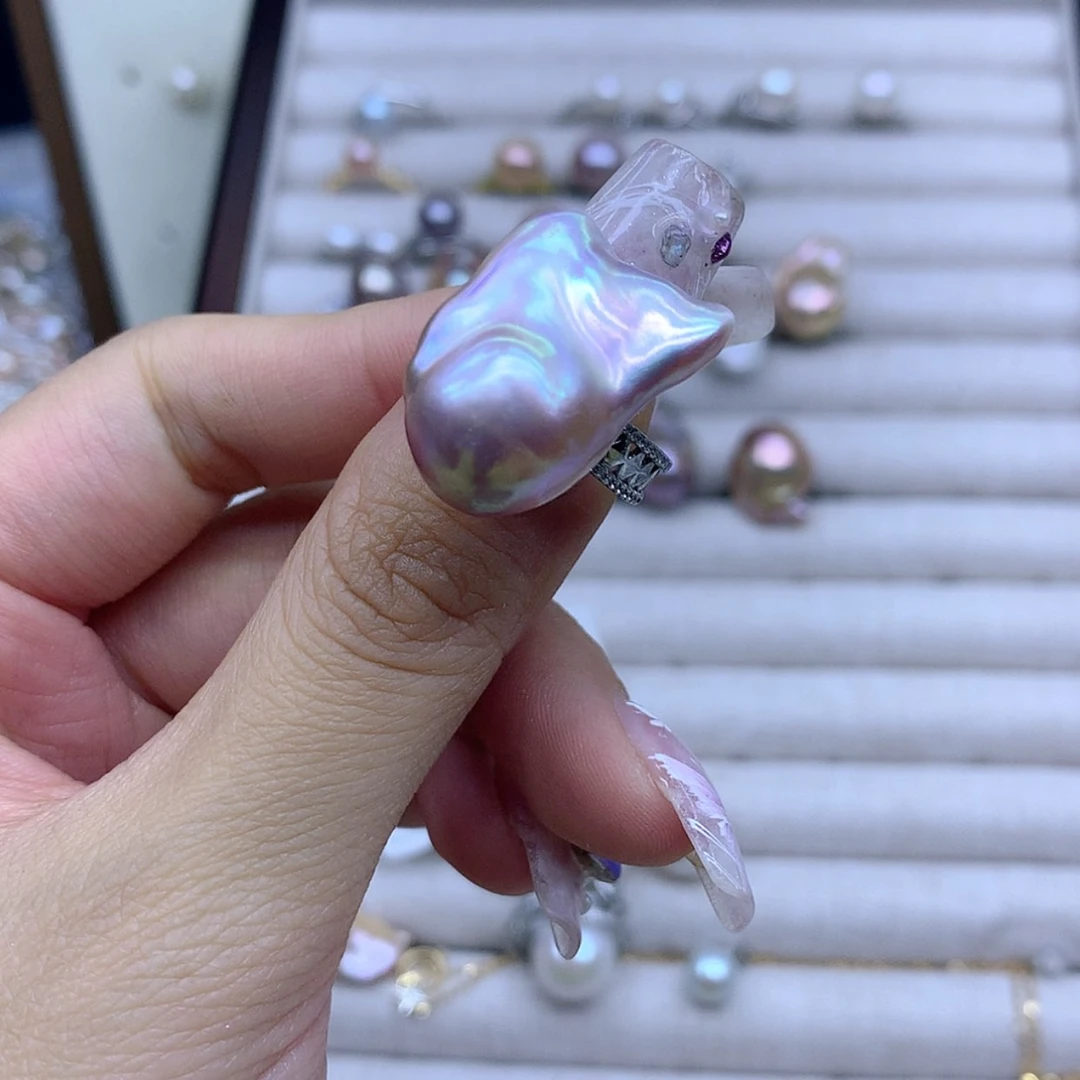【闪购商品】淡水珍珠戒指银S925镶嵌晚*晚