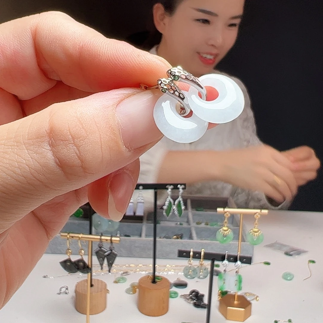 美***蛇银S925镶嵌翡翠耳饰天然翡翠