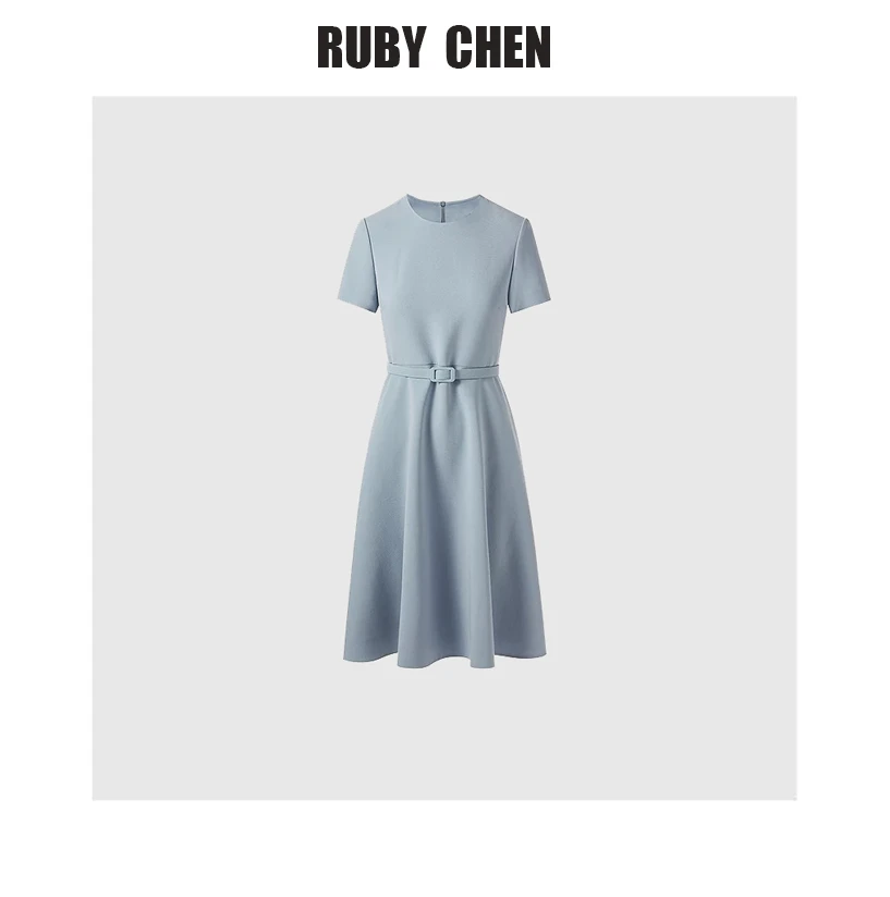 TrumAcme~淡蓝色气质端庄高级感显瘦收腰连衣裙