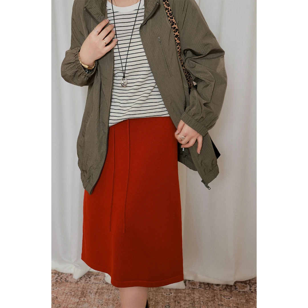 现货大婉酱微胖定制【漫奏都市】绵羊毛毛织半身裙女直筒长裙1076D