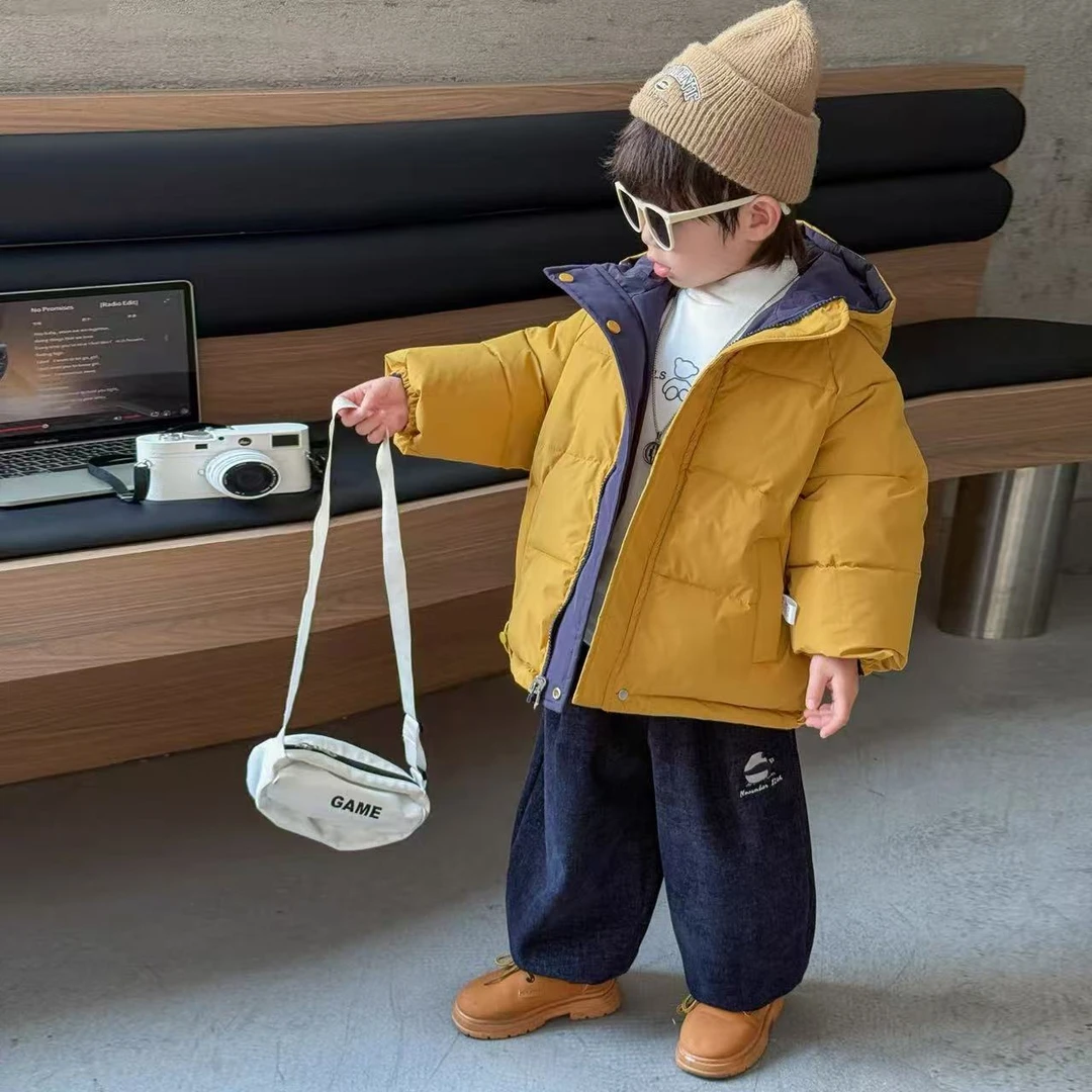 男童冬装滑雪服加厚儿童洋气棉袄2025新款宝宝两面穿保暖外套