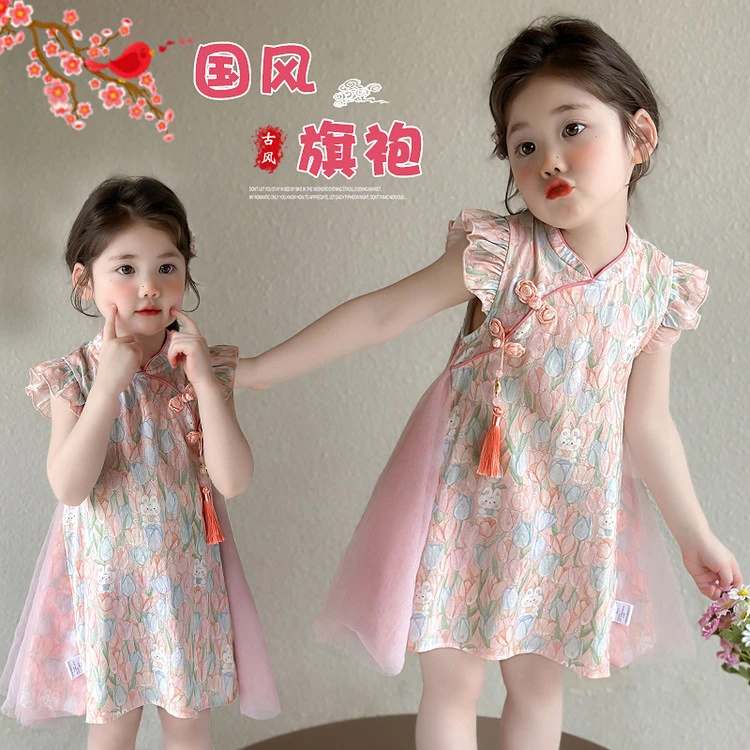 女宝宝夏季新中式连衣裙儿童中国风旗袍裙子女童夏款古风礼服裙子