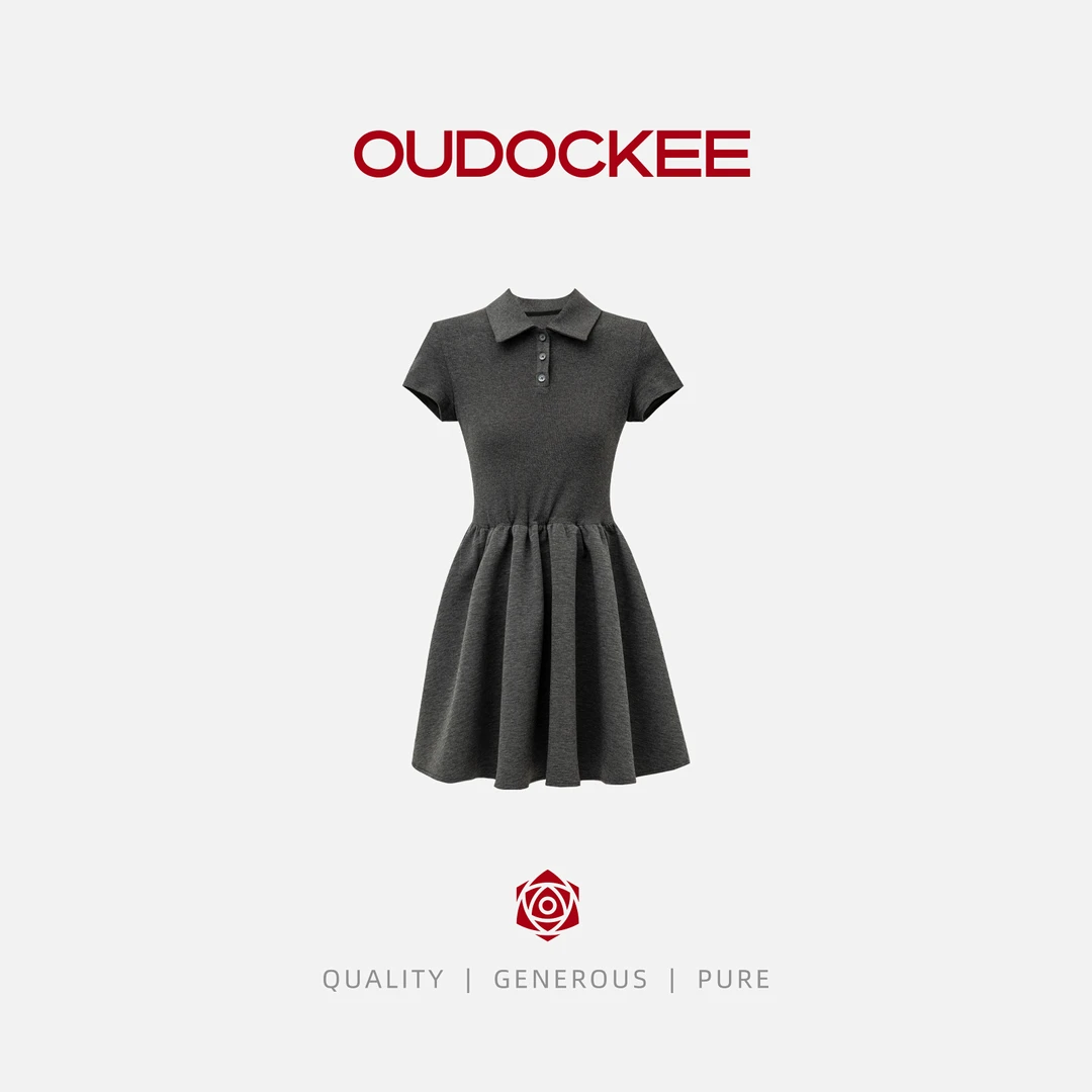 OUDOCKEE 鸥鸥【灰天鹅】灰色Polo领显瘦连衣裙 L2502X416T