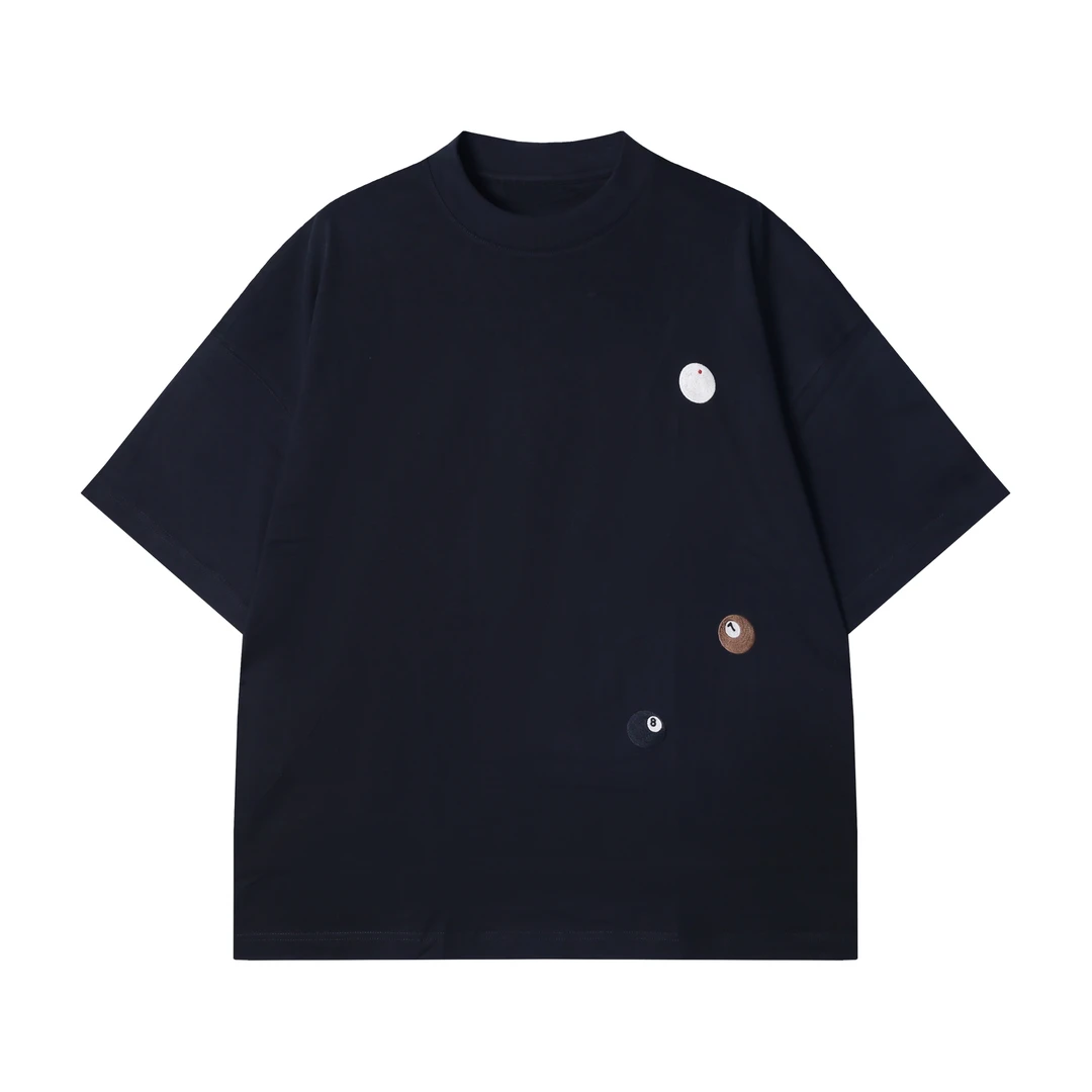 夏季高级感新款潮牌纯色简约台球刺绣圆领短袖T恤时尚休闲百搭