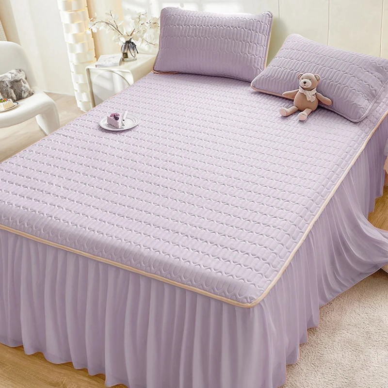 夏季冰丝软席子三件套乳胶凉席床裙款遮丑下摆可机洗防尘床垫套罩