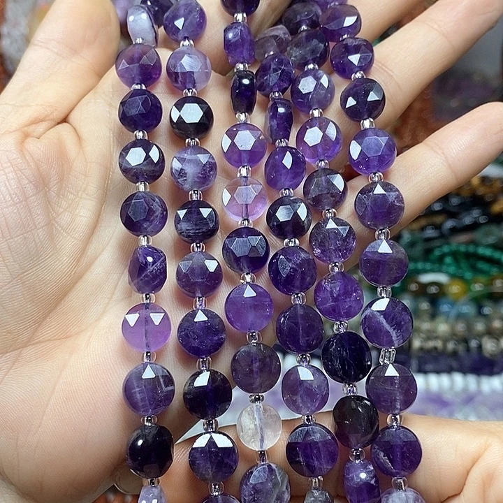 未镶嵌玛瑙/玉髓珠宝半成品天然紫水晶切面卡10mm
