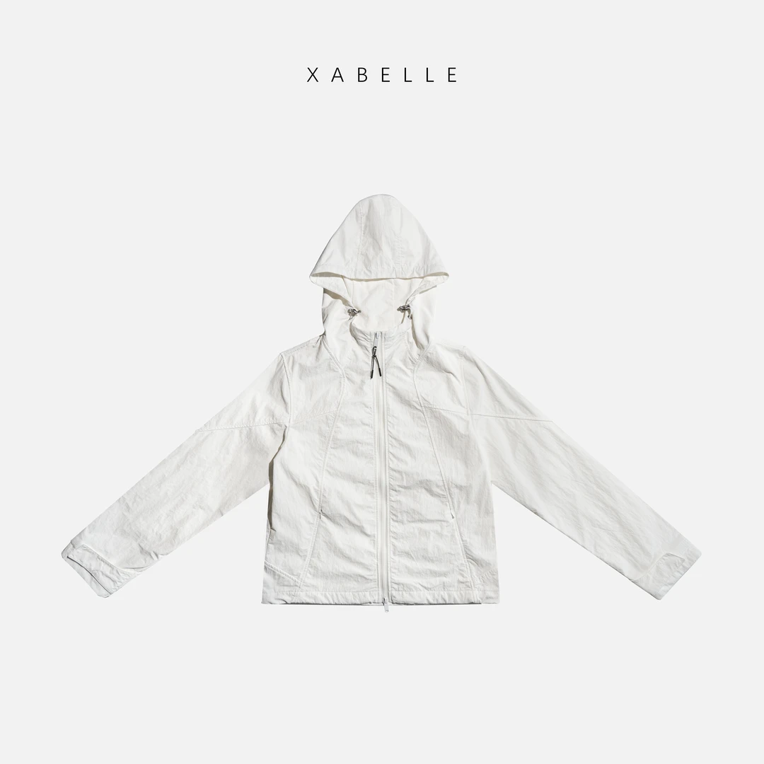 XABELLE 休闲外套 25轻盈肌理感 可收口连帽白色外套25022