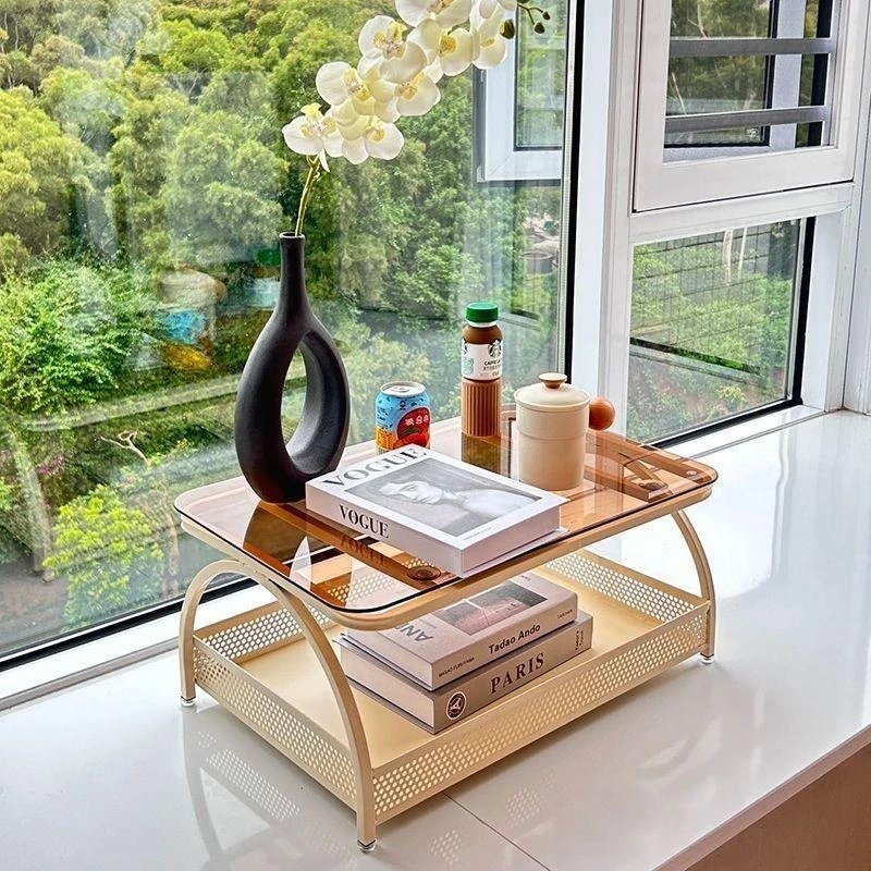 奶油风飘窗置物架客厅卧室沙发边小茶几创意双层小桌子简约收纳桌