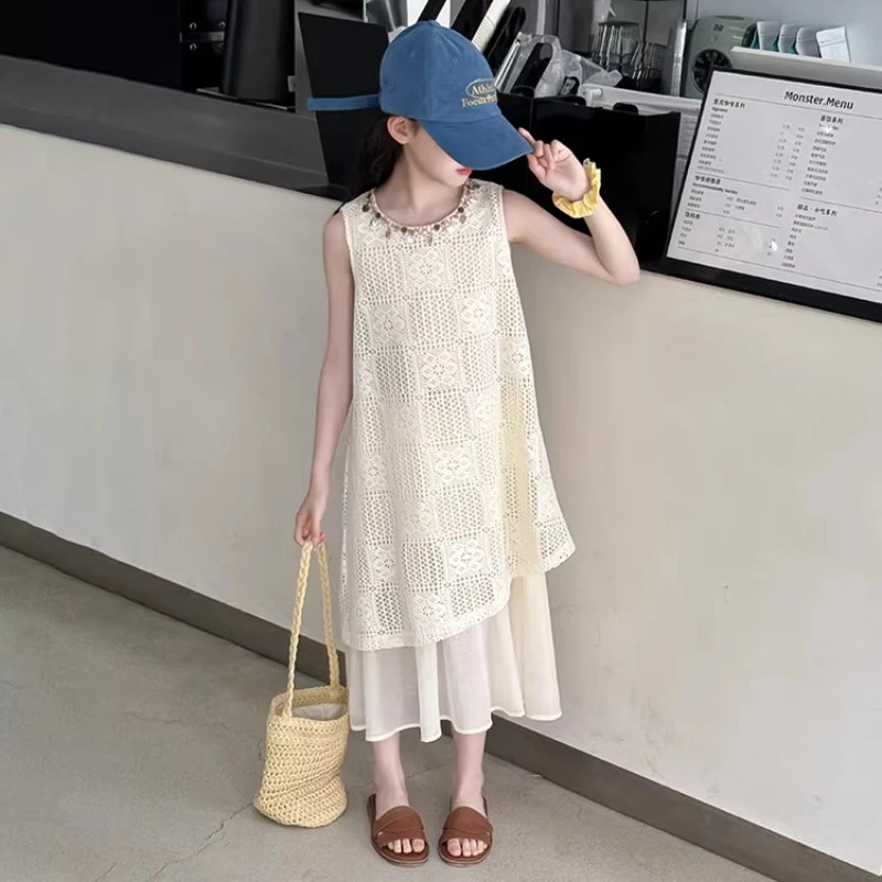 女童连衣裙2025新款夏季儿童韩系背心裙女孩洋气无袖裙子休闲夏装