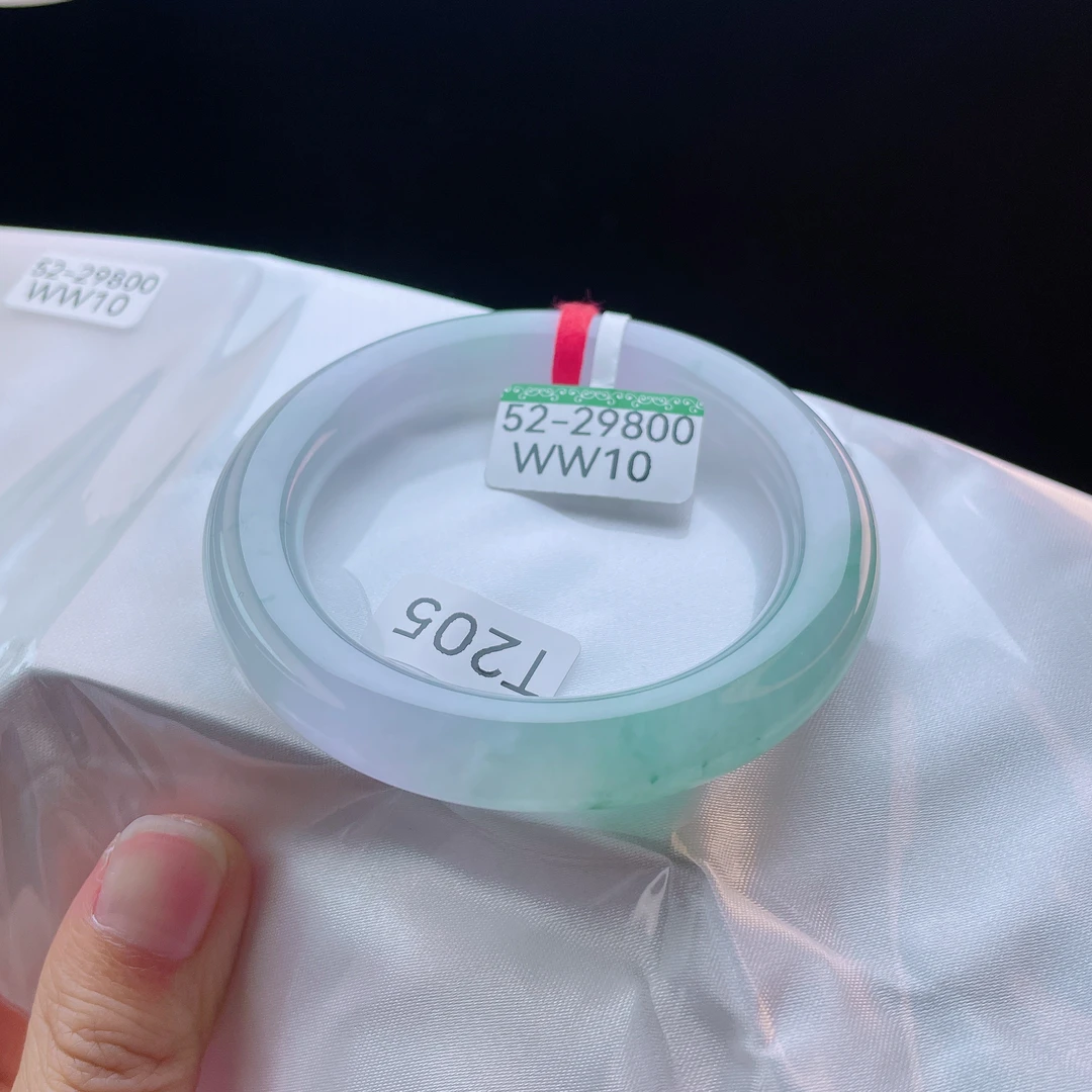 缅甸天然A货翡翠53.2圈口冰种起胶春带彩飘花圆条手镯