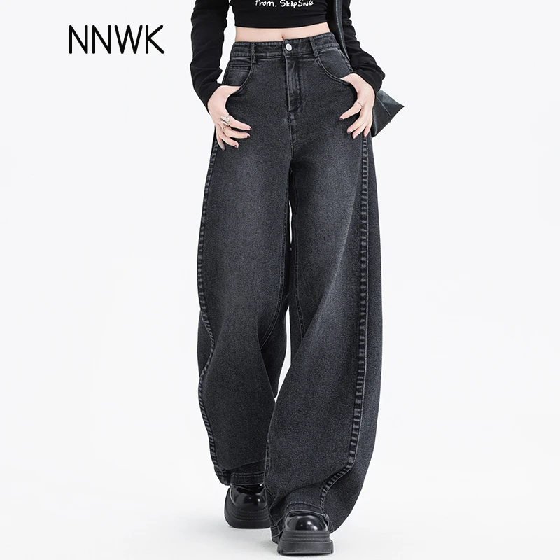 黑色牛仔裤女2025新款超火春装裤子宽松显瘦直筒裤高腰阔腿裤长裤