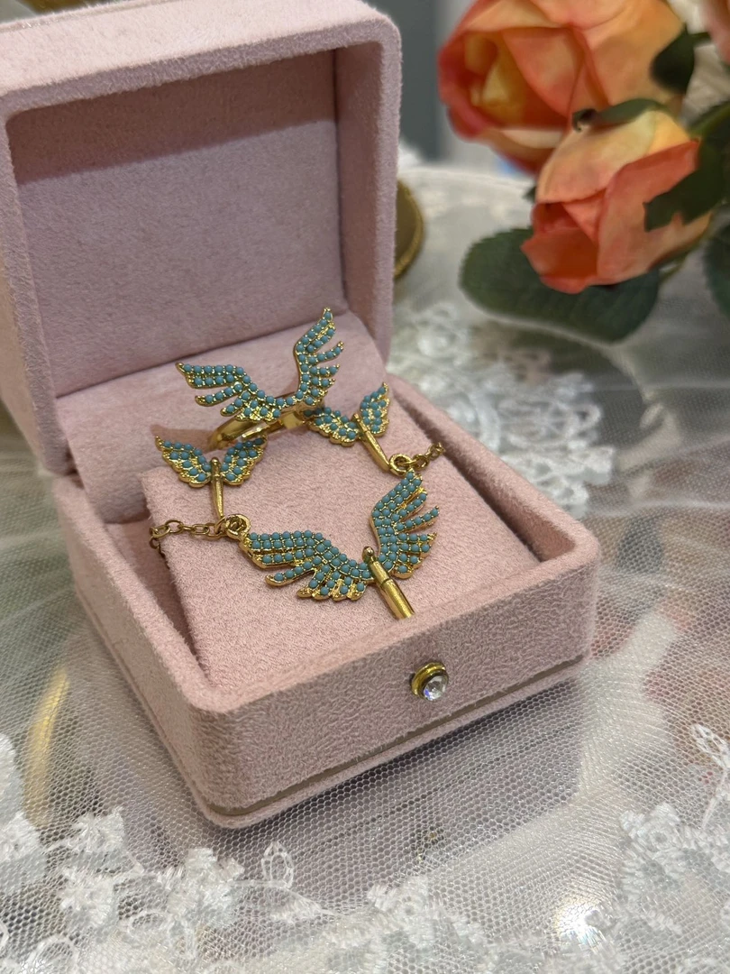 钛钢大理石项链 新疆包邮 绿色天使翅膀一套 民族风格轻奢