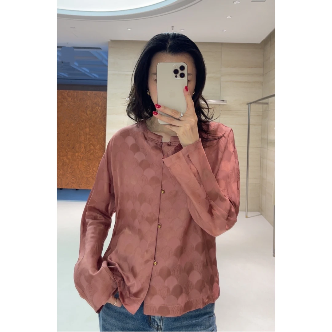瑞瑞ANNYRUI |  新中式时尚百搭复古提花扇纹开衫宽松长袖衬衣