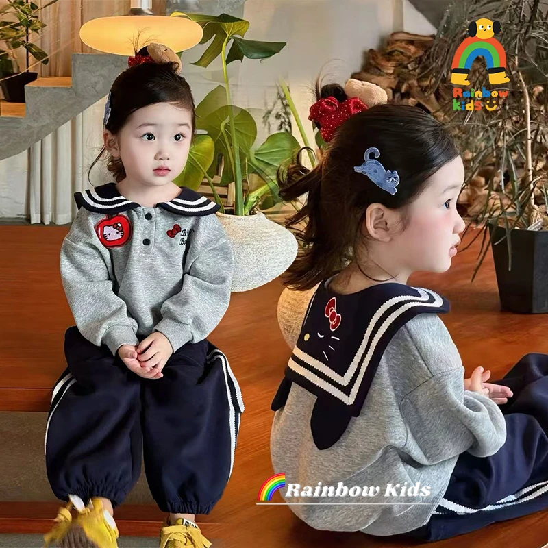 【彩虹家】2025秋款韩版女童海军卫领洋气百搭套装-66229