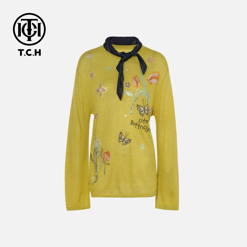 TCH烫钻工艺时尚休闲百搭气质针织衫女T75C09E5051轻奢tch