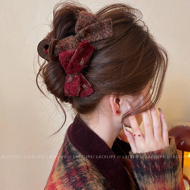 小香风双蝴蝶结抓夹女大号鲨鱼夹2025新款高级感盘发夹新年发饰冬