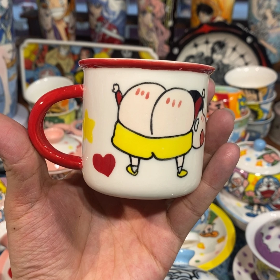 高温釉下彩纯手工手绘盖碗