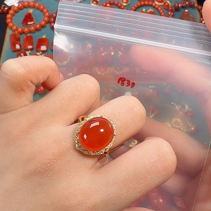 南红玛瑙银S925镶嵌戒指