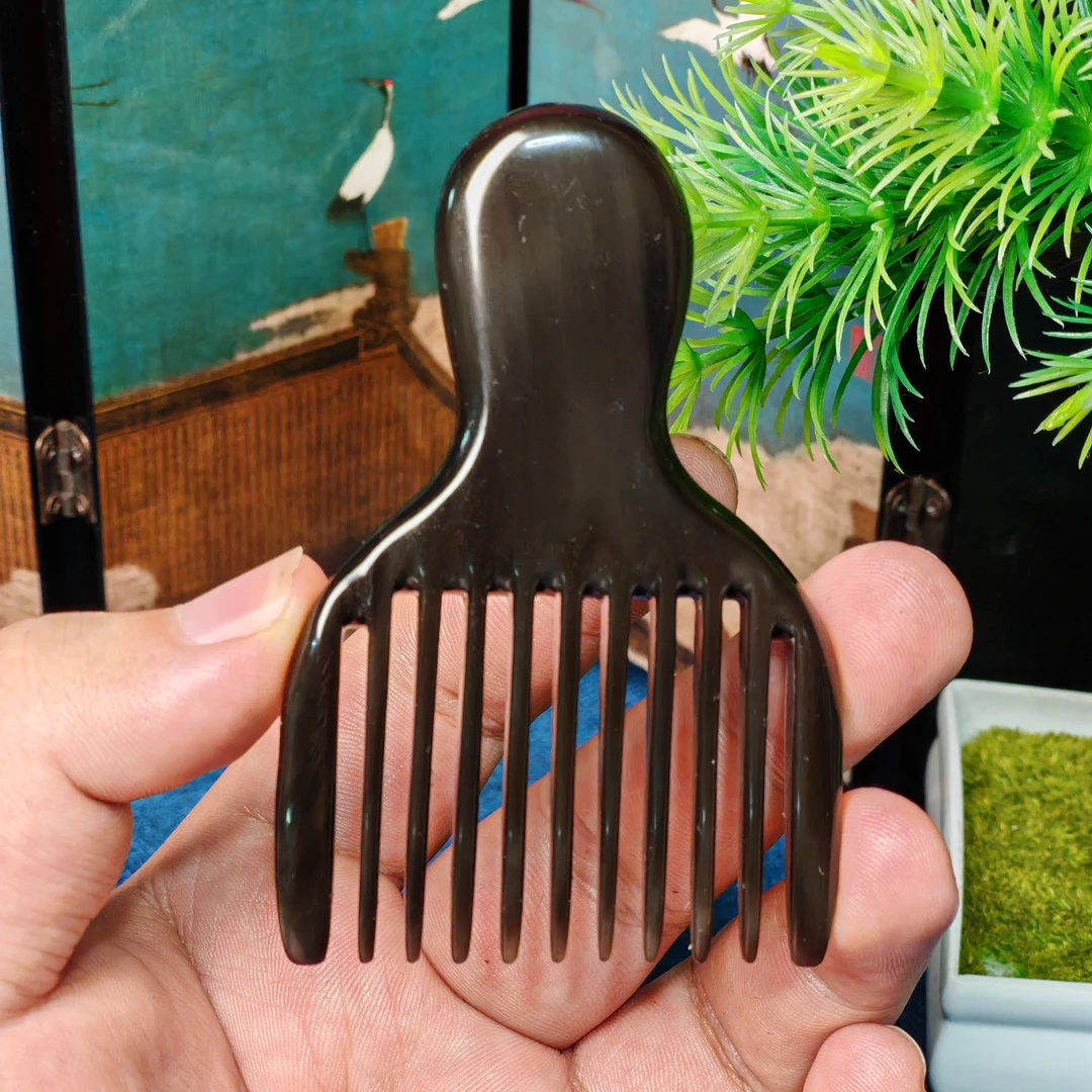 板娘专享 白水牛角黑金刚微瑕古插梳 只退不换-501