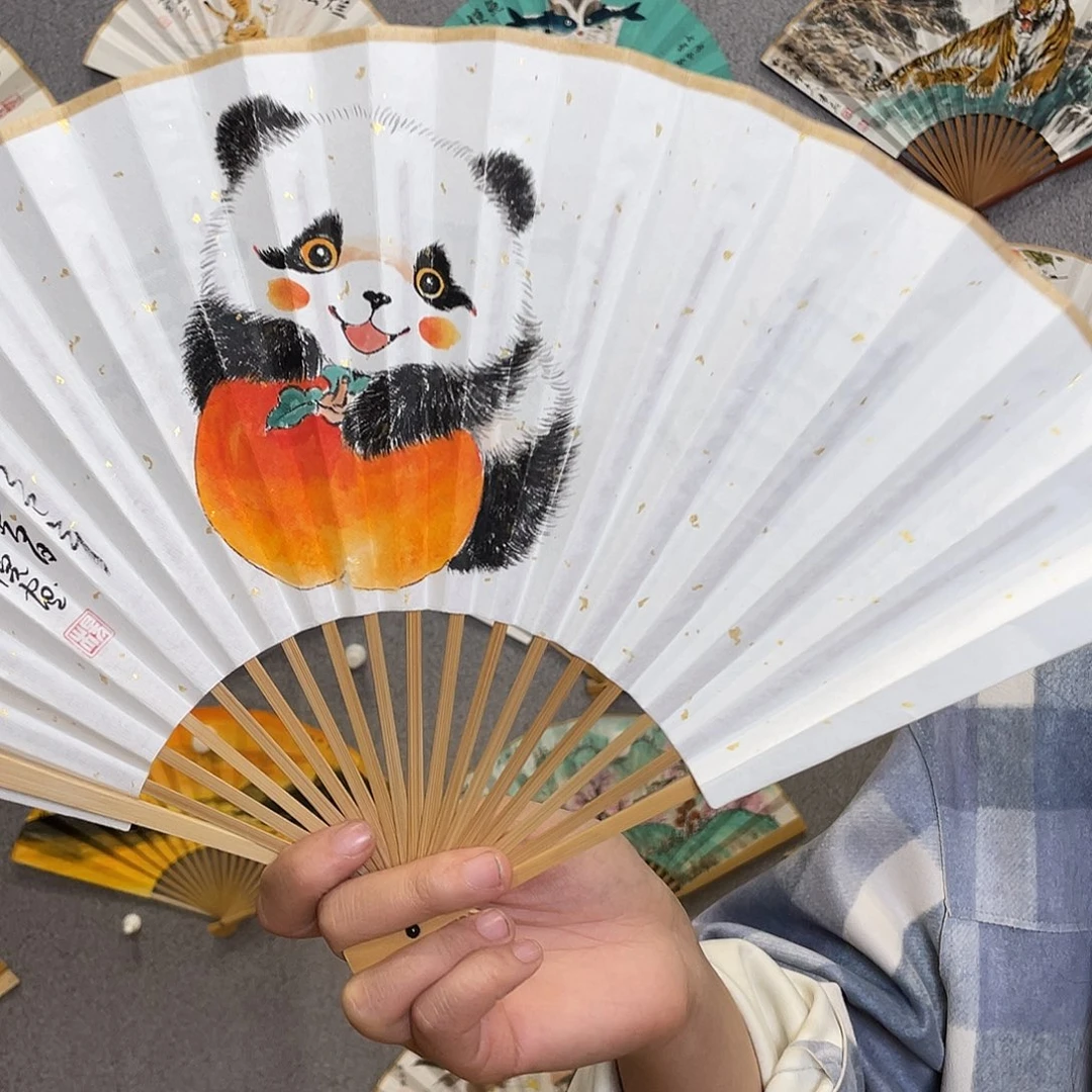 国画8寸玉竹-纯手绘-文玩扇骨（默认粘好）