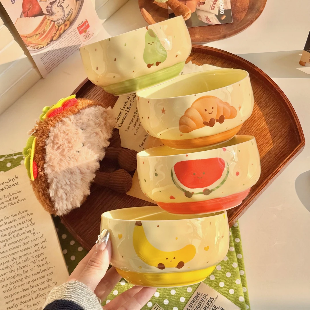水果专用可颂米饭碗家用可爱陶瓷学生韩系高颜值好看吃饭碗