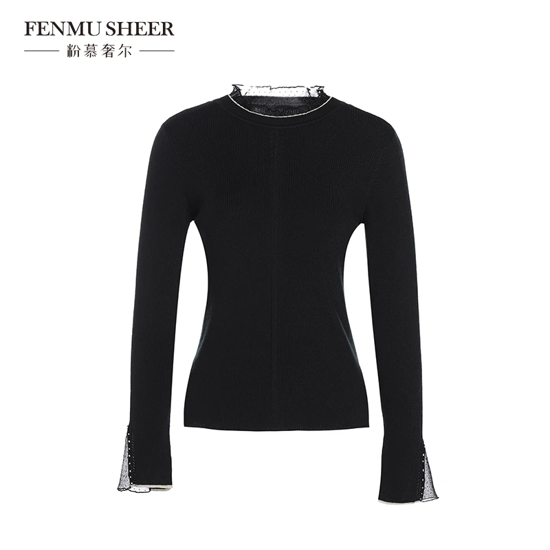 【丽公主专属】粉慕奢尔『云纱花语』羊毛喇叭袖蕾丝领针织衫W2617