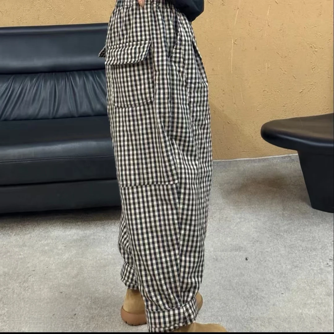正版欧韩版复古格子哈伦裤女冬加厚夹棉加厚宽松时尚格子棉裤