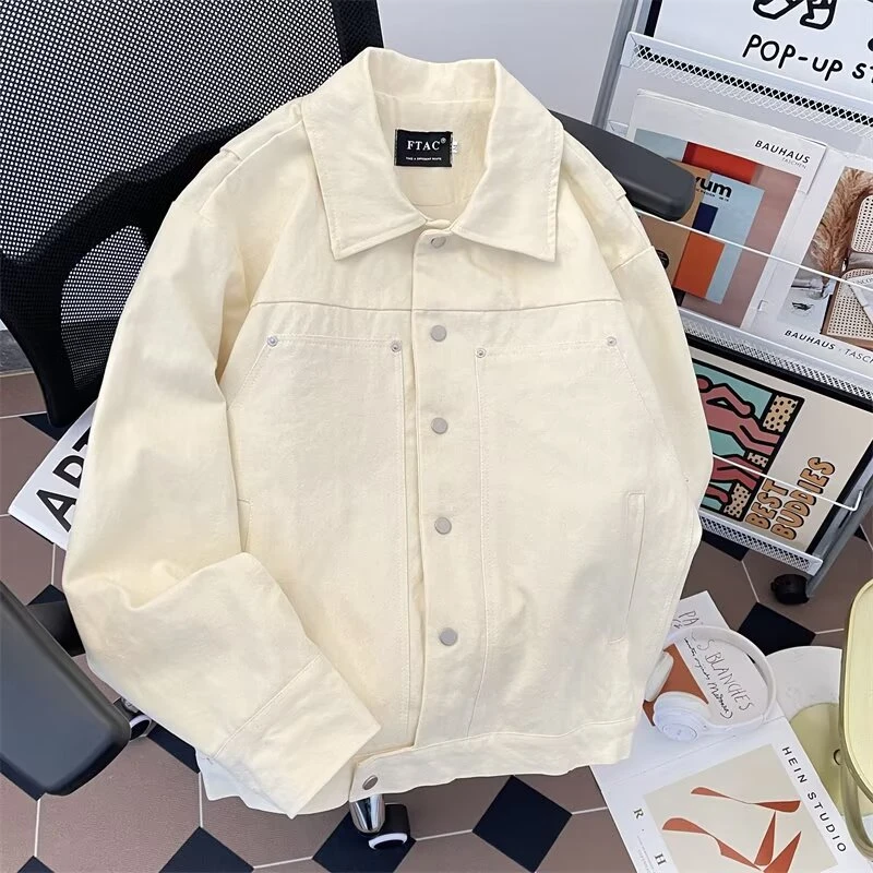 春秋纯色工装夹克男女美式复古宽松百搭水洗休闲短款外套