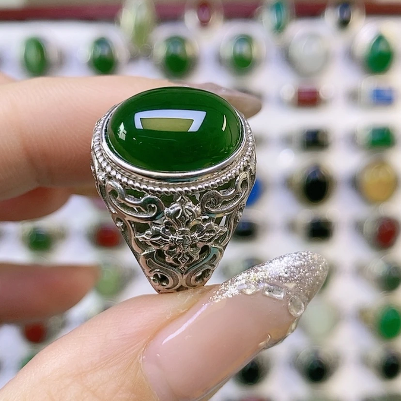 【闪购商品】银S925镶嵌戒指和田玉火*头