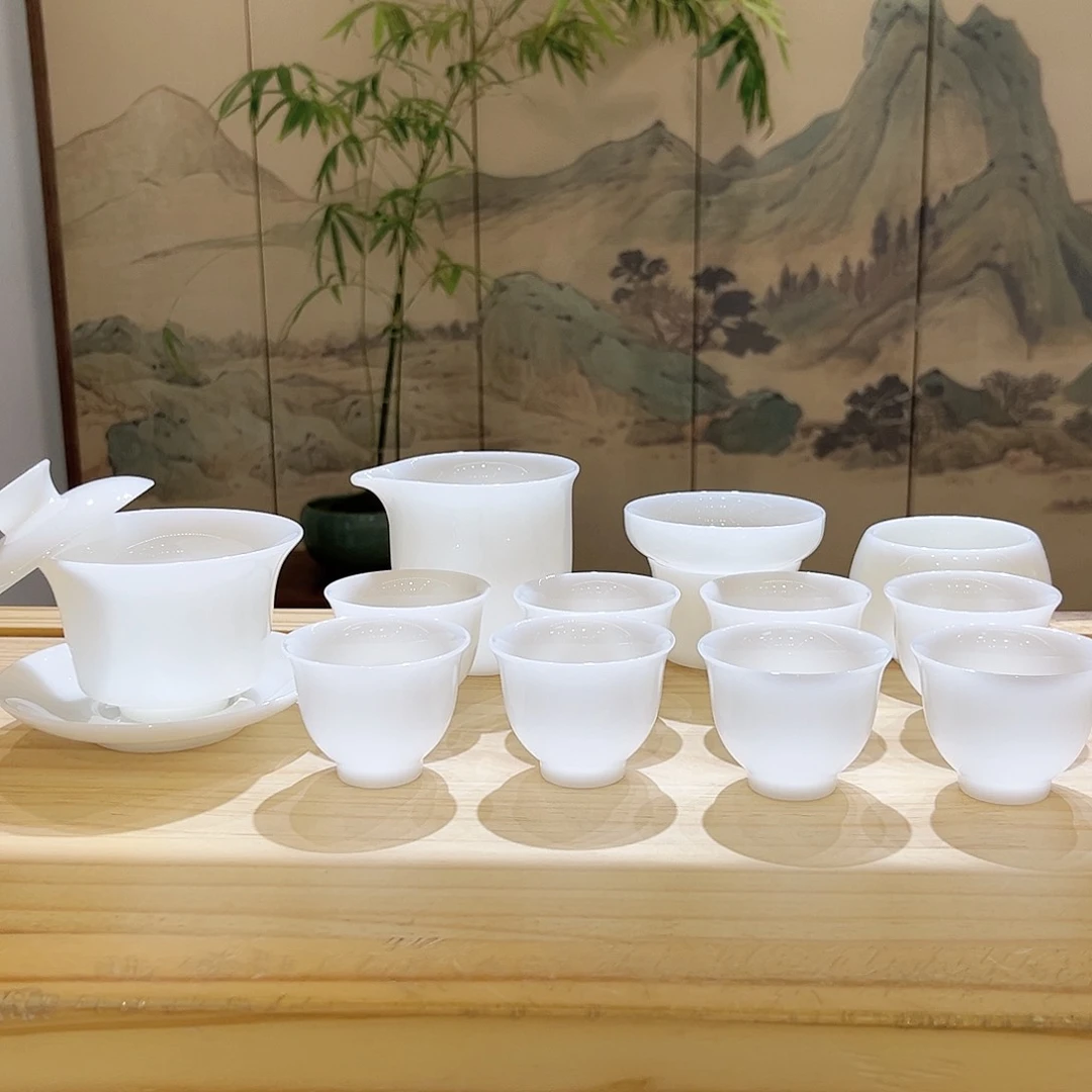 【都彩】高档冰种璞玉白瓷13头
